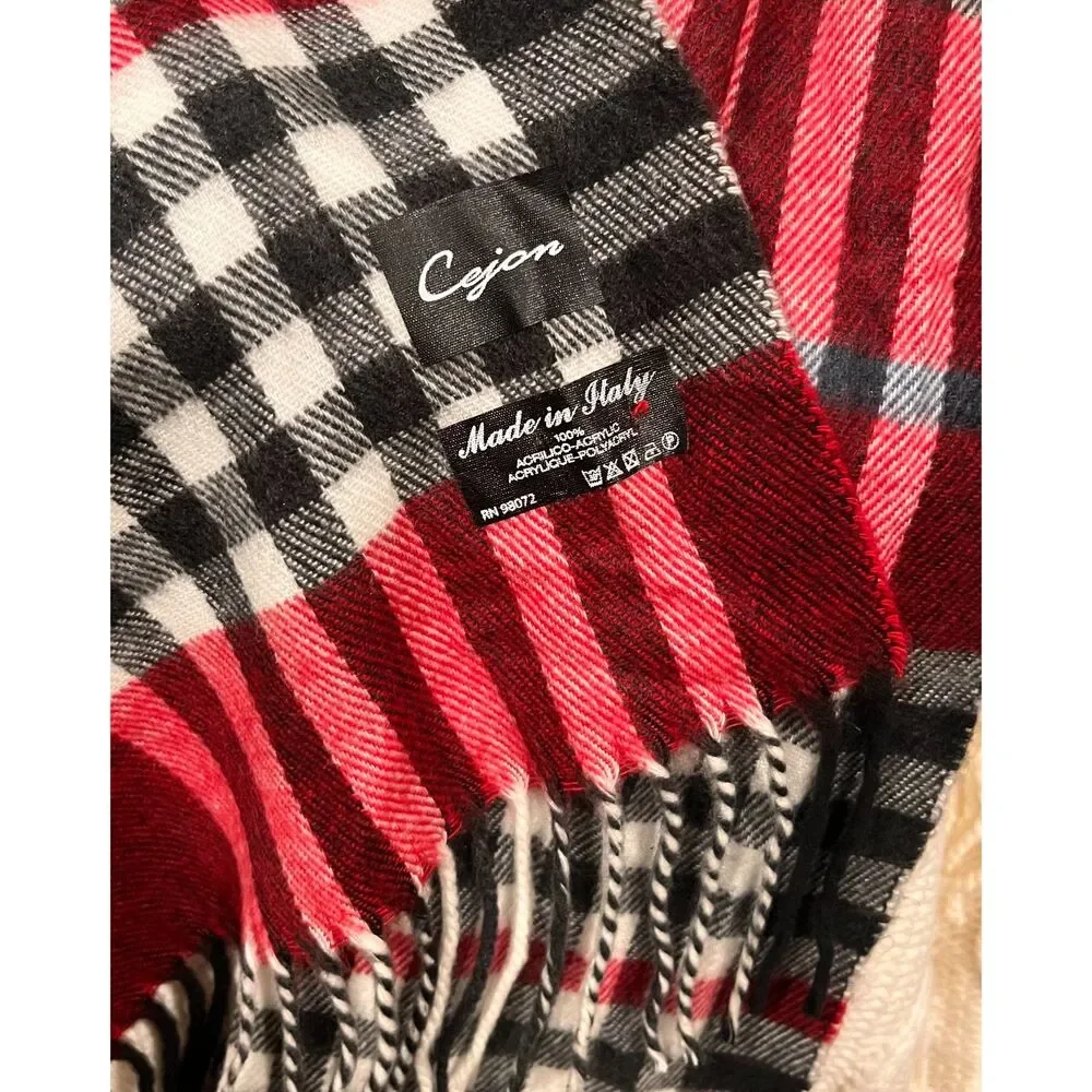 Cejon Tartan Italian Red/Black/White/Gray Plaid Men's Scarf